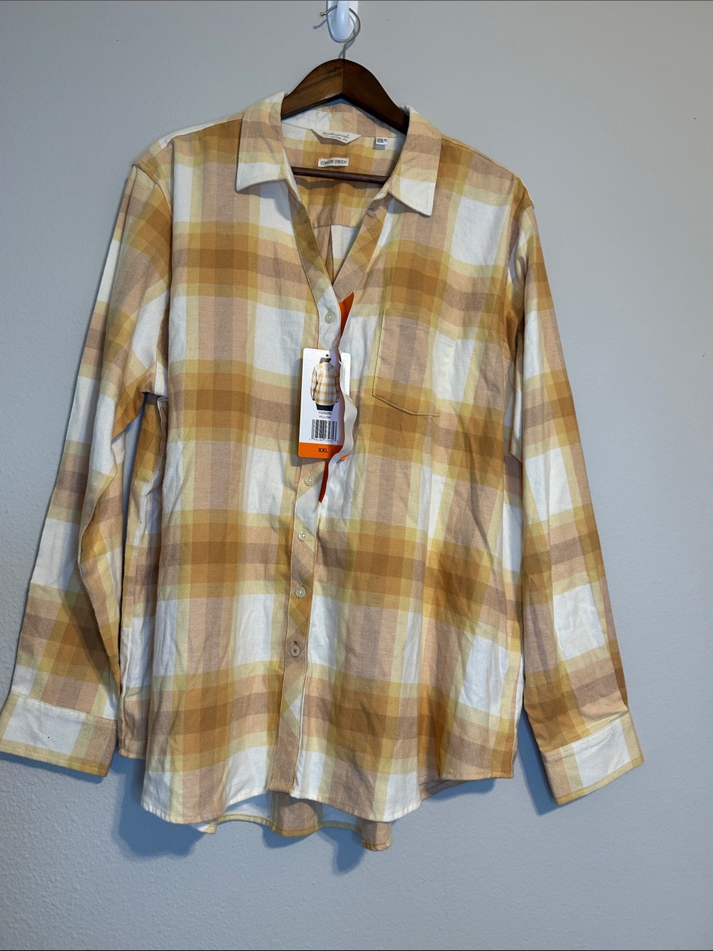 Weatherproof Vintage Plaid Button‑Up Shirt XXL | Mustard Neutral Check